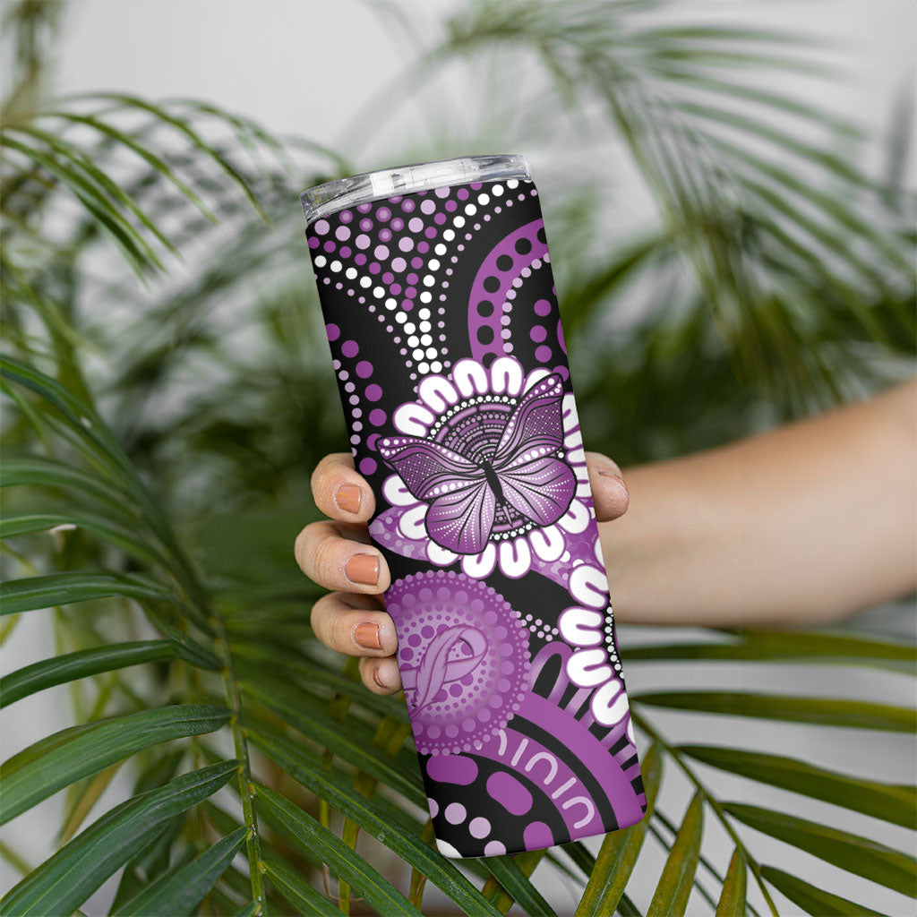 Australia Indigenous Butterflies Personalised Skinny Tumbler Lupus Support Purple Ribbon Aboriginal Art