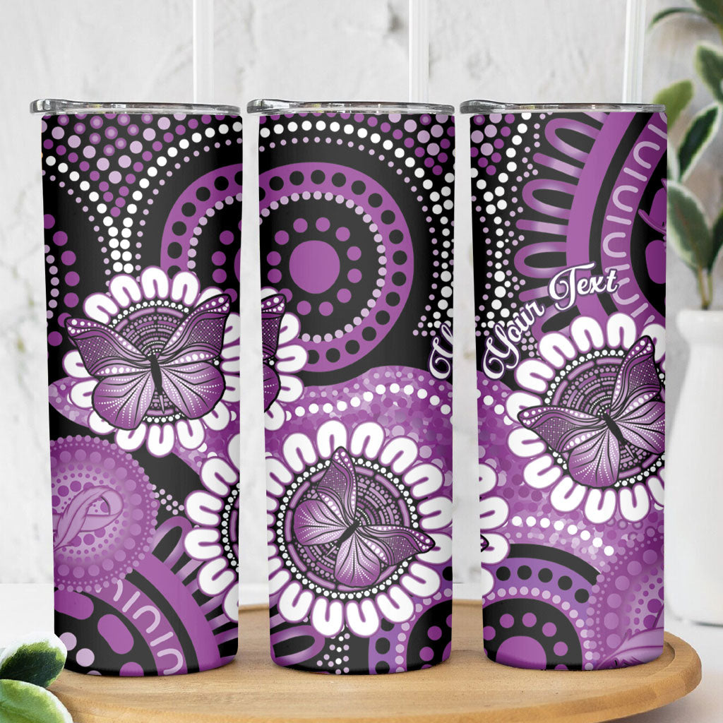 Australia Indigenous Butterflies Personalised Skinny Tumbler Lupus Support Purple Ribbon Aboriginal Art