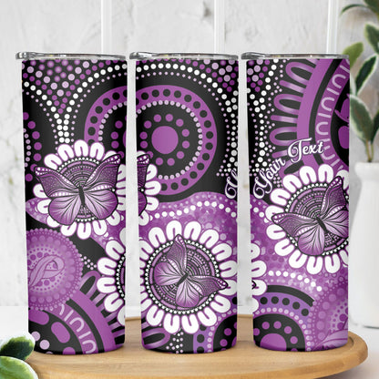 Australia Indigenous Butterflies Personalised Skinny Tumbler Lupus Support Purple Ribbon Aboriginal Art