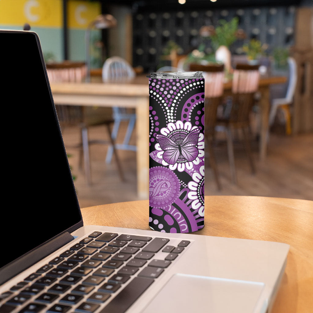 Australia Indigenous Butterflies Personalised Skinny Tumbler Lupus Support Purple Ribbon Aboriginal Art