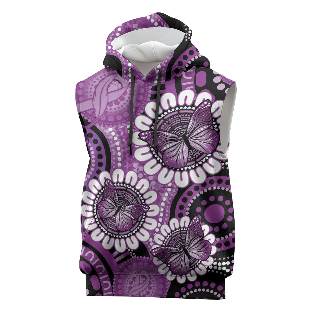 Australia Indigenous Butterflies Personalised Sleeveless Hoodie Lupus Support Purple Ribbon Aboriginal Art