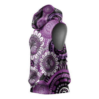 Australia Indigenous Butterflies Personalised Sleeveless Hoodie Lupus Support Purple Ribbon Aboriginal Art