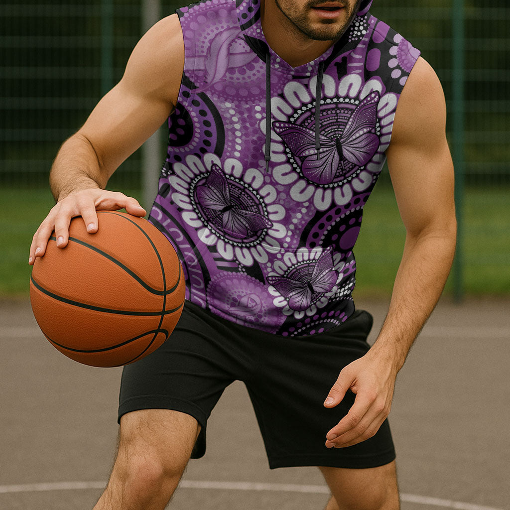 Australia Indigenous Butterflies Personalised Sleeveless Hoodie Lupus Support Purple Ribbon Aboriginal Art