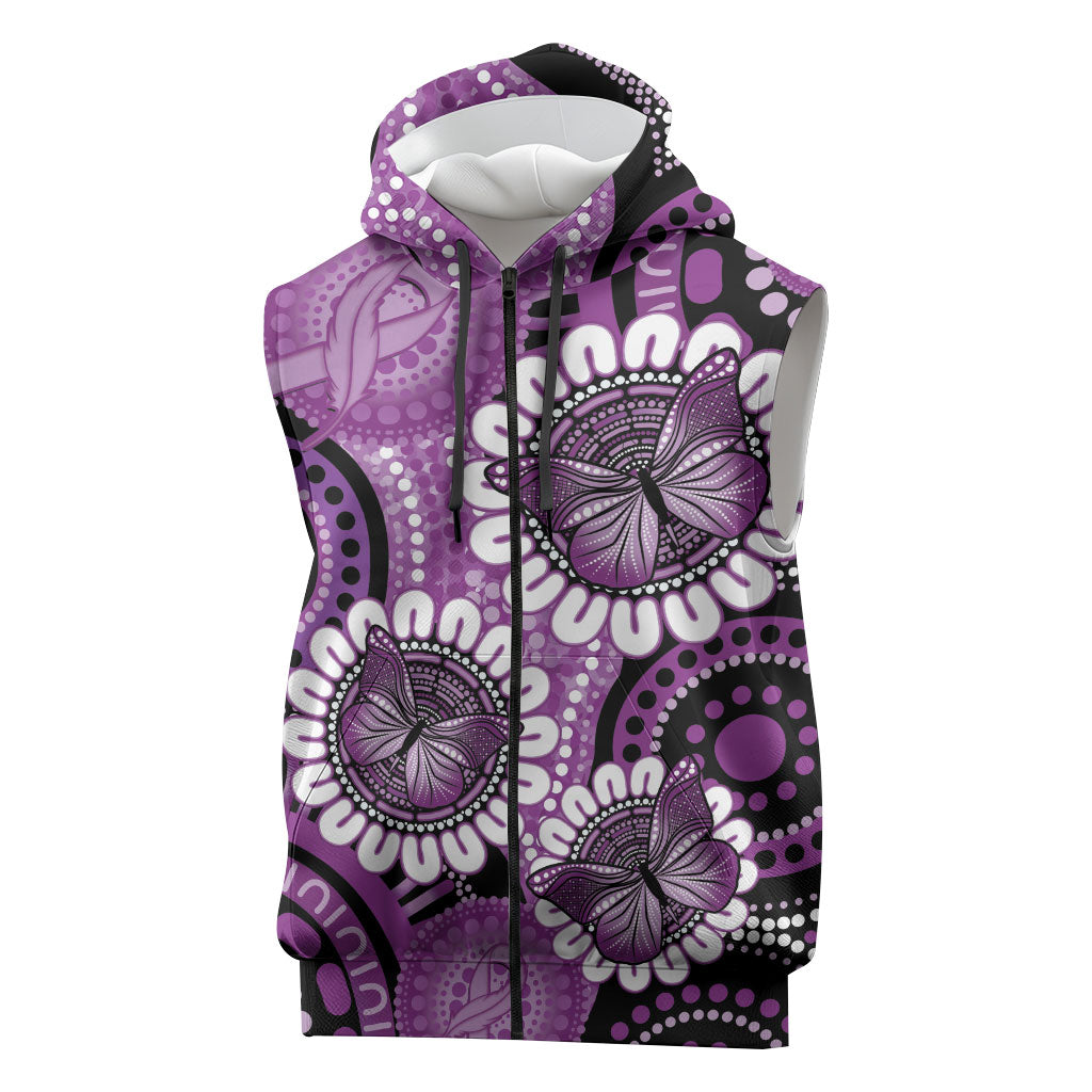 Australia Indigenous Butterflies Personalised Sleeveless Zip Hoodie Lupus Support Purple Ribbon Aboriginal Art