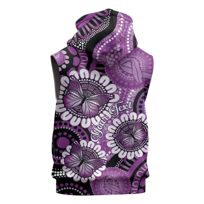Australia Indigenous Butterflies Personalised Sleeveless Zip Hoodie Lupus Support Purple Ribbon Aboriginal Art
