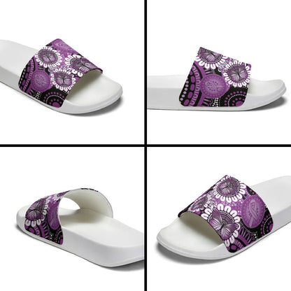 Australia Indigenous Butterflies Personalised Slide Sandals Lupus Support Purple Ribbon Aboriginal Art