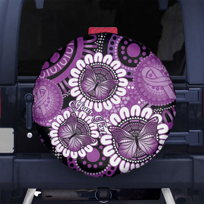Australia Indigenous Butterflies Personalised Spare Tire Cover Lupus Support Purple Ribbon Aboriginal Art
