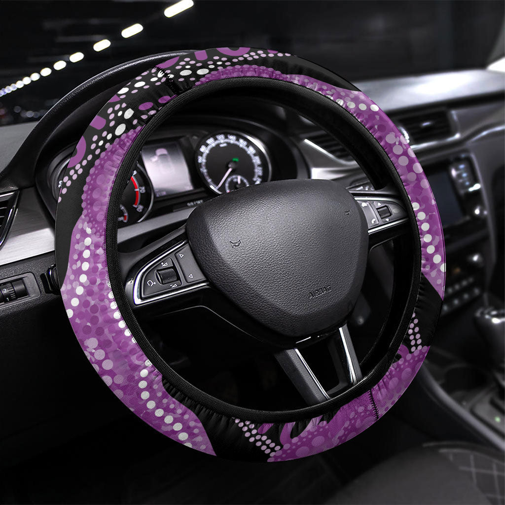Australia Indigenous Butterflies Steering Wheel Cover Lupus Support Purple Ribbon Aboriginal Art