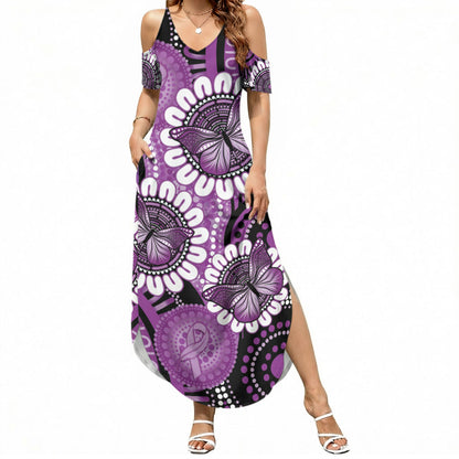 Australia Indigenous Butterflies Personalised Summer Maxi Dress Lupus Support Purple Ribbon Aboriginal Art