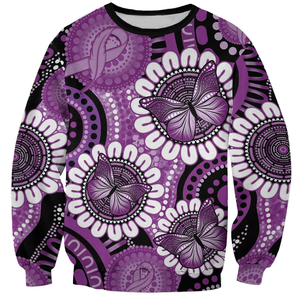 Australia Indigenous Butterflies Personalised Sweatshirt Lupus Support Purple Ribbon Aboriginal Art