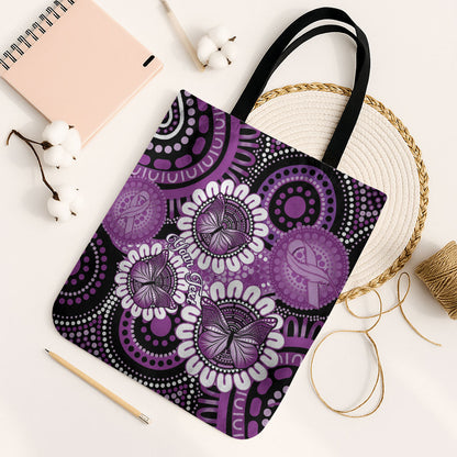 Australia Indigenous Butterflies Personalised Tote Bag Lupus Support Purple Ribbon Aboriginal Art