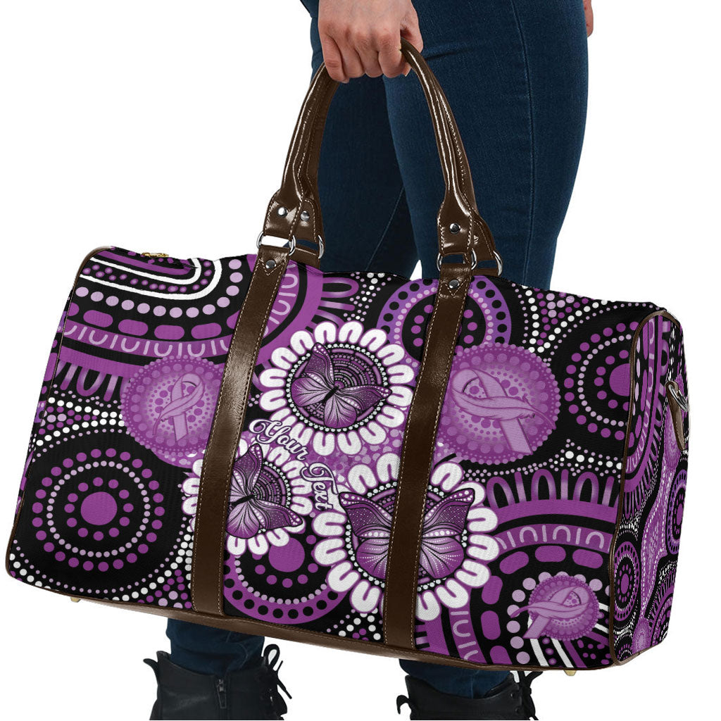 Australia Indigenous Butterflies Personalised Travel Bag Lupus Support Purple Ribbon Aboriginal Art