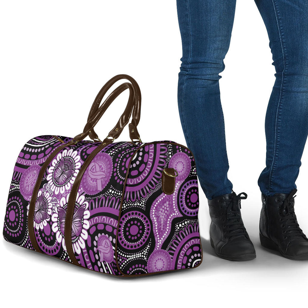 Australia Indigenous Butterflies Personalised Travel Bag Lupus Support Purple Ribbon Aboriginal Art