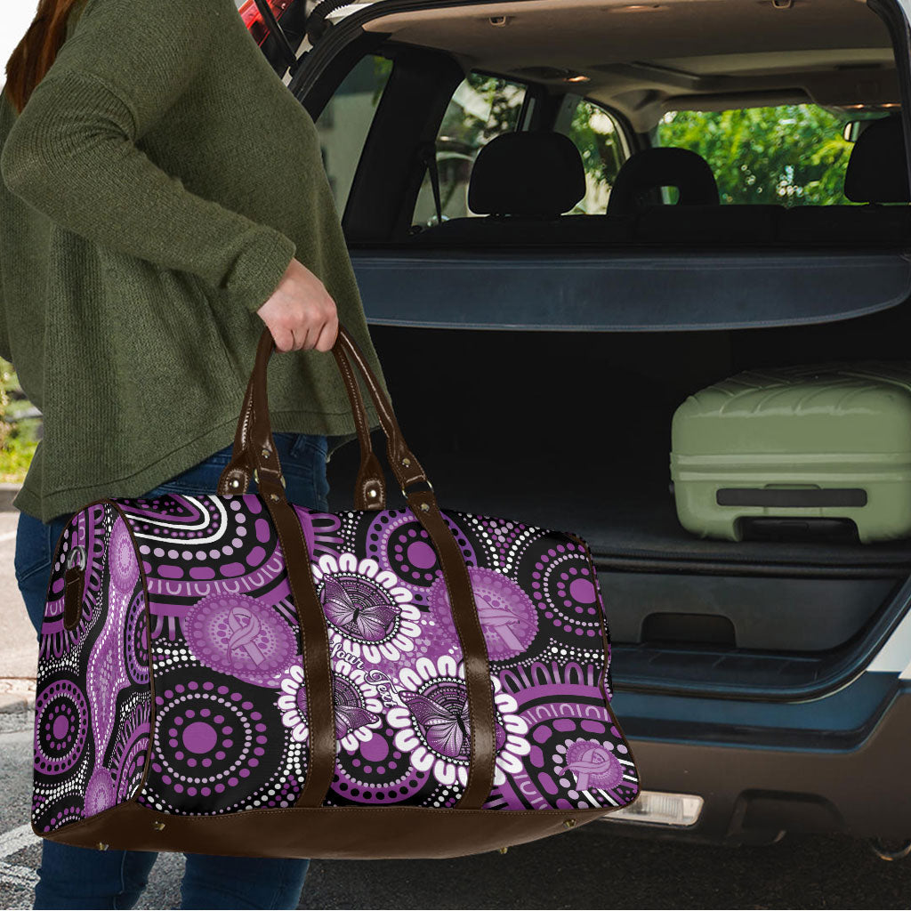 Australia Indigenous Butterflies Personalised Travel Bag Lupus Support Purple Ribbon Aboriginal Art