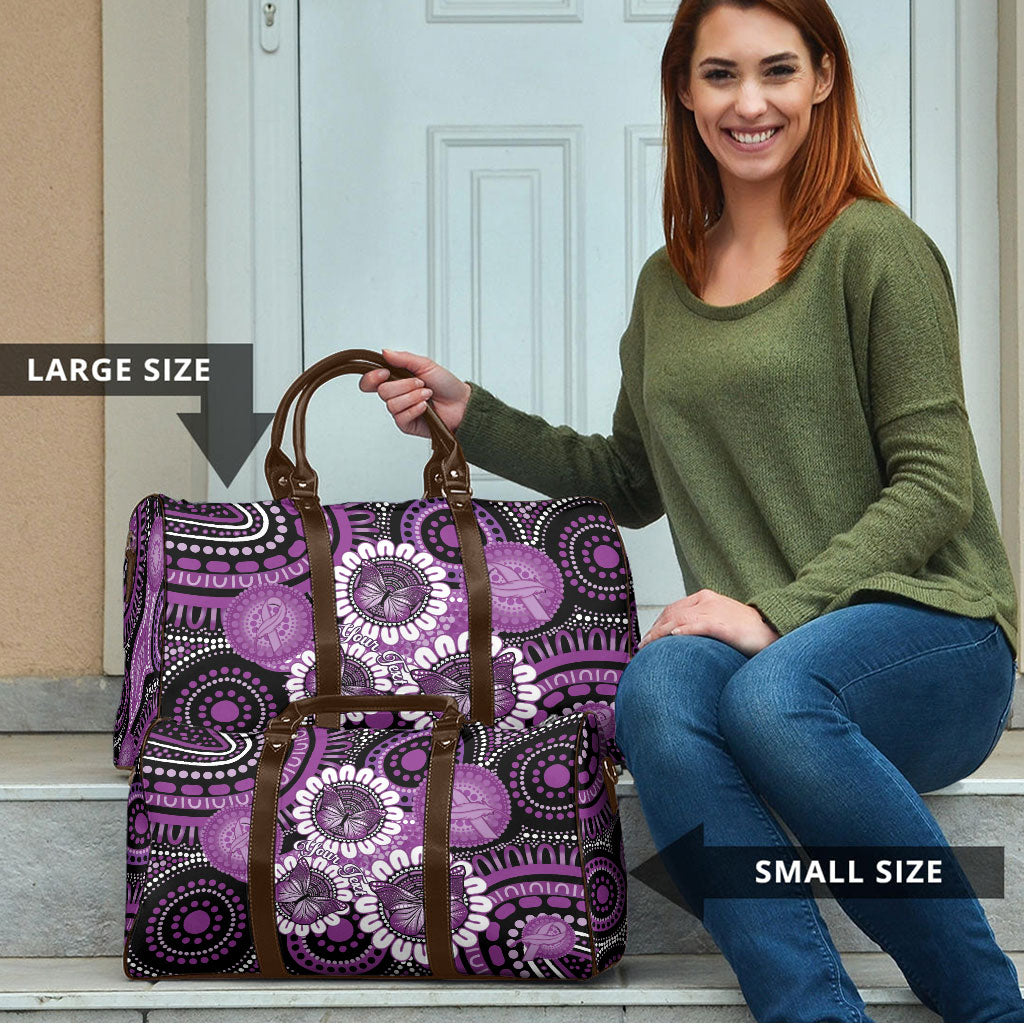 Australia Indigenous Butterflies Personalised Travel Bag Lupus Support Purple Ribbon Aboriginal Art