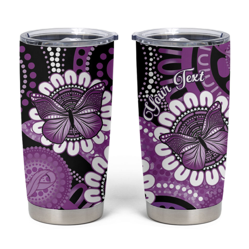 Australia Indigenous Butterflies Personalised Tumbler Cup Lupus Support Purple Ribbon Aboriginal Art