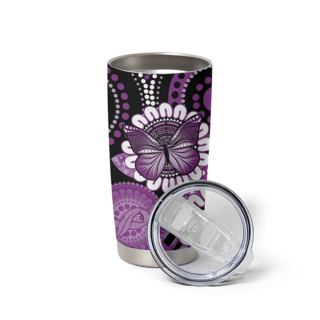 Australia Indigenous Butterflies Personalised Tumbler Cup Lupus Support Purple Ribbon Aboriginal Art