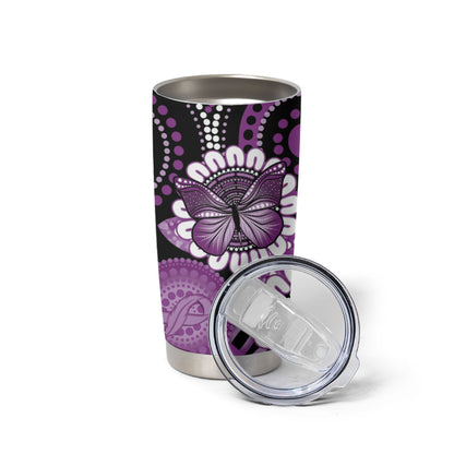 Australia Indigenous Butterflies Personalised Tumbler Cup Lupus Support Purple Ribbon Aboriginal Art