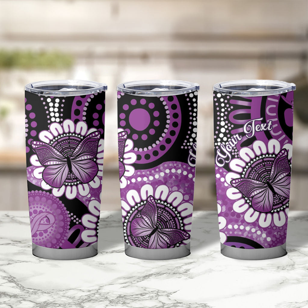 Australia Indigenous Butterflies Personalised Tumbler Cup Lupus Support Purple Ribbon Aboriginal Art