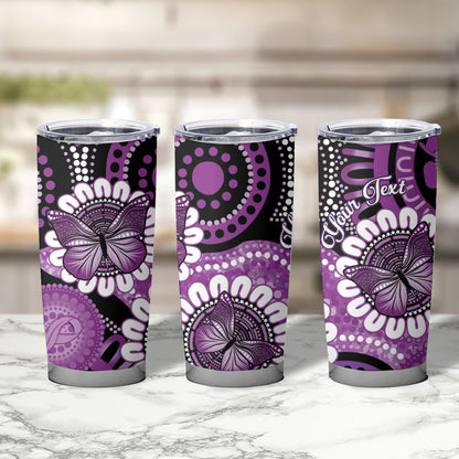 Australia Indigenous Butterflies Personalised Tumbler Cup Lupus Support Purple Ribbon Aboriginal Art