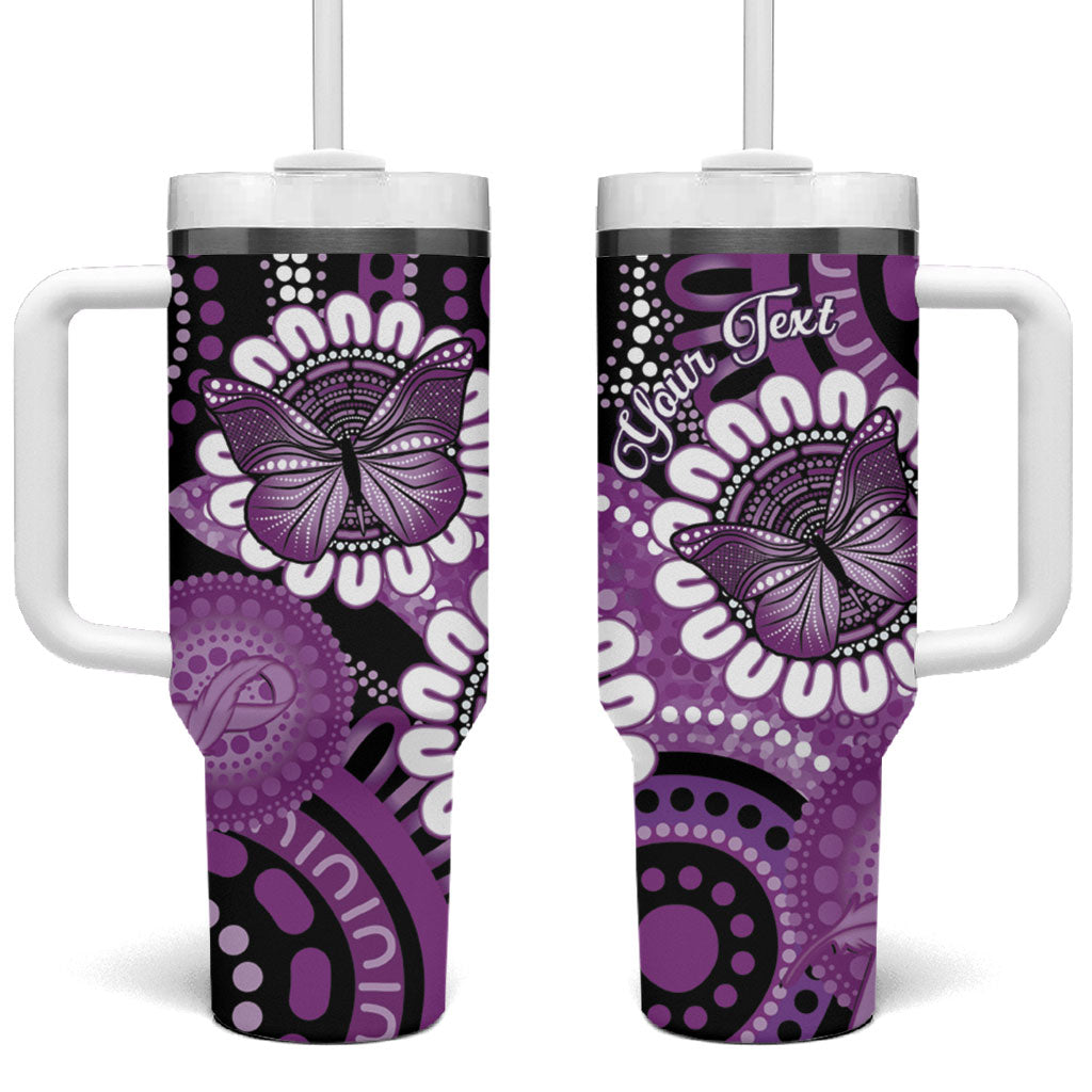 Australia Indigenous Butterflies Personalised Tumbler With Handle Lupus Support Purple Ribbon Aboriginal Art