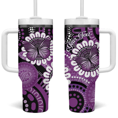 Australia Indigenous Butterflies Personalised Tumbler With Handle Lupus Support Purple Ribbon Aboriginal Art