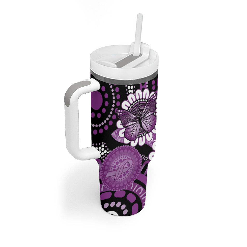 Australia Indigenous Butterflies Personalised Tumbler With Handle Lupus Support Purple Ribbon Aboriginal Art