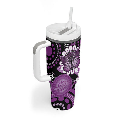 Australia Indigenous Butterflies Personalised Tumbler With Handle Lupus Support Purple Ribbon Aboriginal Art