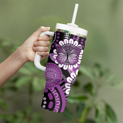 Australia Indigenous Butterflies Personalised Tumbler With Handle Lupus Support Purple Ribbon Aboriginal Art