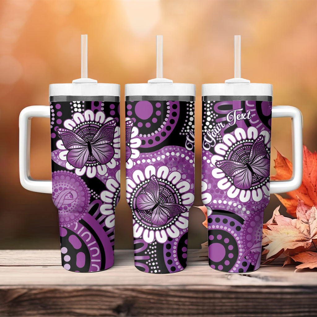 Australia Indigenous Butterflies Personalised Tumbler With Handle Lupus Support Purple Ribbon Aboriginal Art