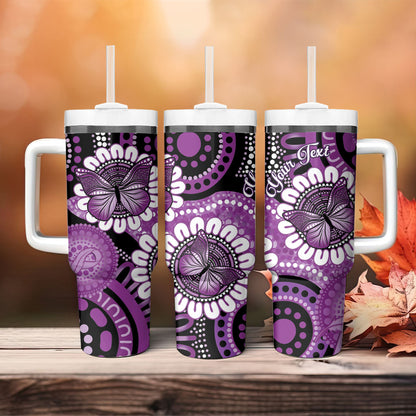 Australia Indigenous Butterflies Personalised Tumbler With Handle Lupus Support Purple Ribbon Aboriginal Art
