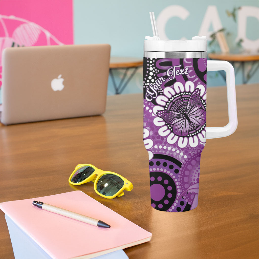 Australia Indigenous Butterflies Personalised Tumbler With Handle Lupus Support Purple Ribbon Aboriginal Art