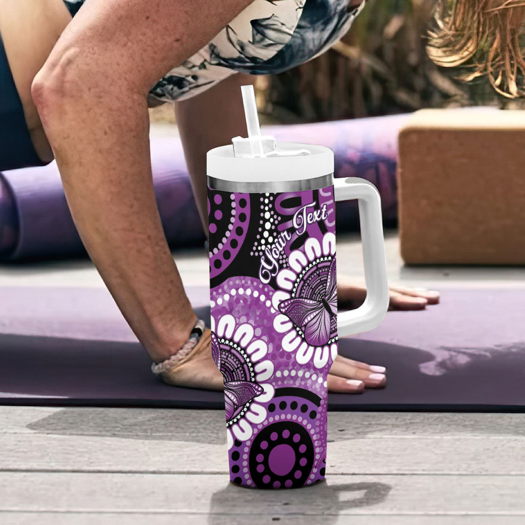 Australia Indigenous Butterflies Personalised Tumbler With Handle Lupus Support Purple Ribbon Aboriginal Art