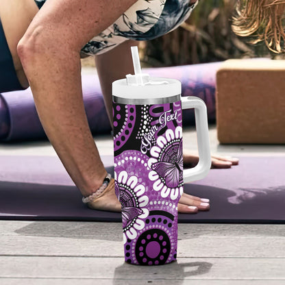 Australia Indigenous Butterflies Personalised Tumbler With Handle Lupus Support Purple Ribbon Aboriginal Art