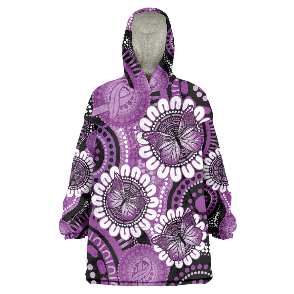 Australia Indigenous Butterflies Personalised Wearable Blanket Hoodie Lupus Support Purple Ribbon Aboriginal Art