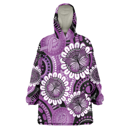 Australia Indigenous Butterflies Personalised Wearable Blanket Hoodie Lupus Support Purple Ribbon Aboriginal Art