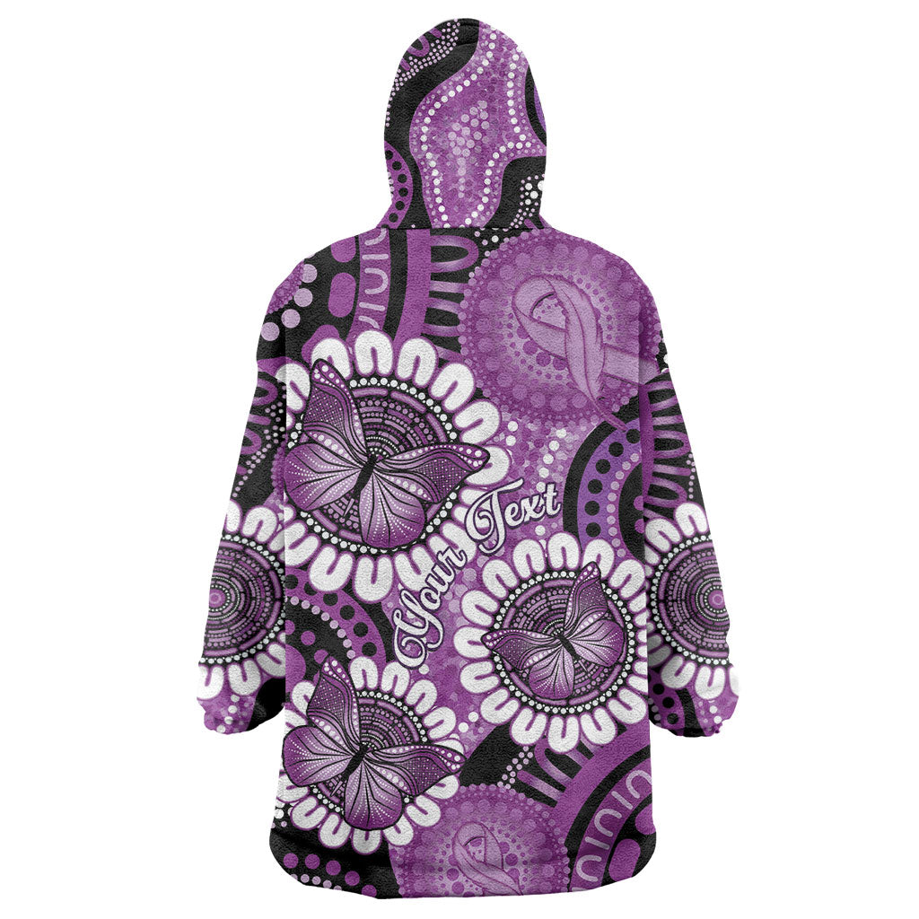 Australia Indigenous Butterflies Personalised Wearable Blanket Hoodie Lupus Support Purple Ribbon Aboriginal Art