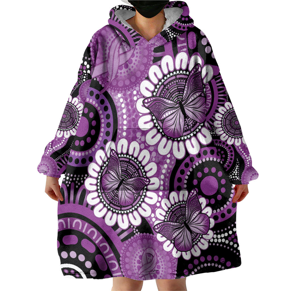 Australia Indigenous Butterflies Personalised Wearable Blanket Hoodie Lupus Support Purple Ribbon Aboriginal Art
