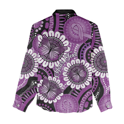Australia Indigenous Butterflies Personalised Women Casual Shirt Lupus Support Purple Ribbon Aboriginal Art
