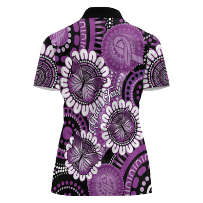 Australia Indigenous Butterflies Personalised Women Polo Shirt Lupus Support Purple Ribbon Aboriginal Art