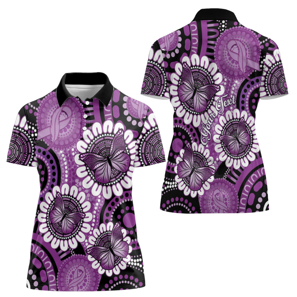 Australia Indigenous Butterflies Personalised Women Polo Shirt Lupus Support Purple Ribbon Aboriginal Art