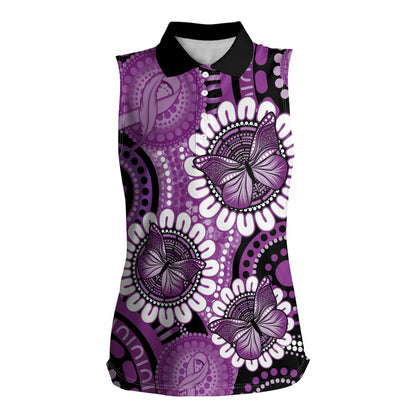Australia Indigenous Butterflies Personalised Women Sleeveless Polo Shirt Lupus Support Purple Ribbon Aboriginal Art