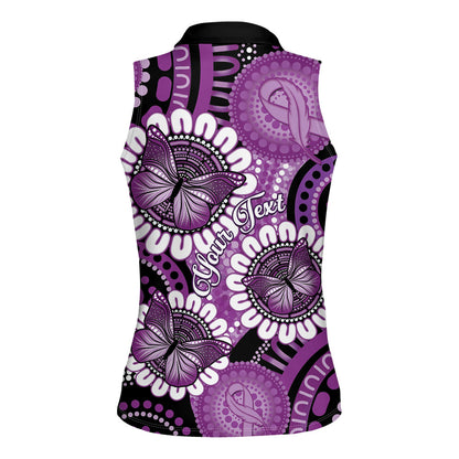 Australia Indigenous Butterflies Personalised Women Sleeveless Polo Shirt Lupus Support Purple Ribbon Aboriginal Art