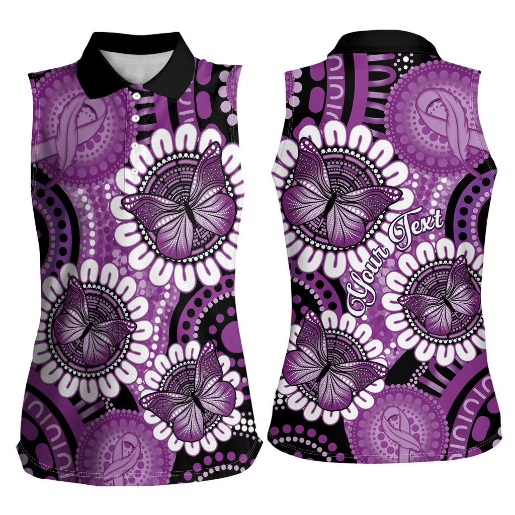 Australia Indigenous Butterflies Personalised Women Sleeveless Polo Shirt Lupus Support Purple Ribbon Aboriginal Art