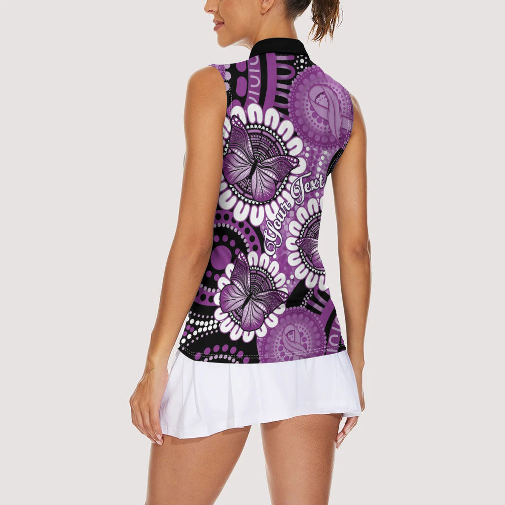 Australia Indigenous Butterflies Personalised Women Sleeveless Polo Shirt Lupus Support Purple Ribbon Aboriginal Art