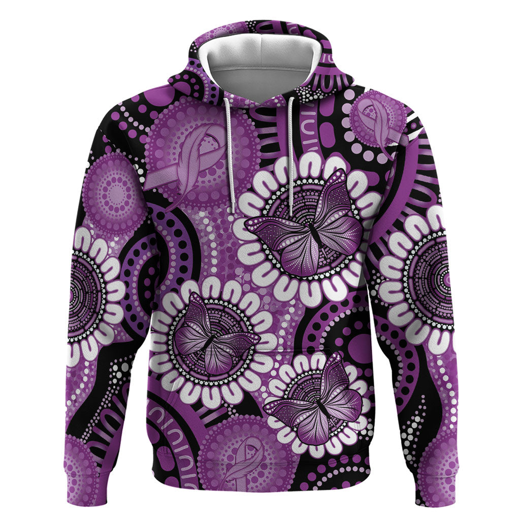 Australia Indigenous Butterflies Personalised Zip Hoodie Lupus Support Purple Ribbon Aboriginal Art