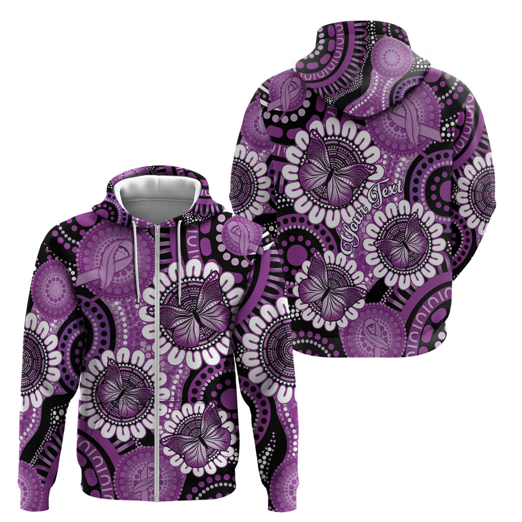 Australia Indigenous Butterflies Personalised Zip Hoodie Lupus Support Purple Ribbon Aboriginal Art