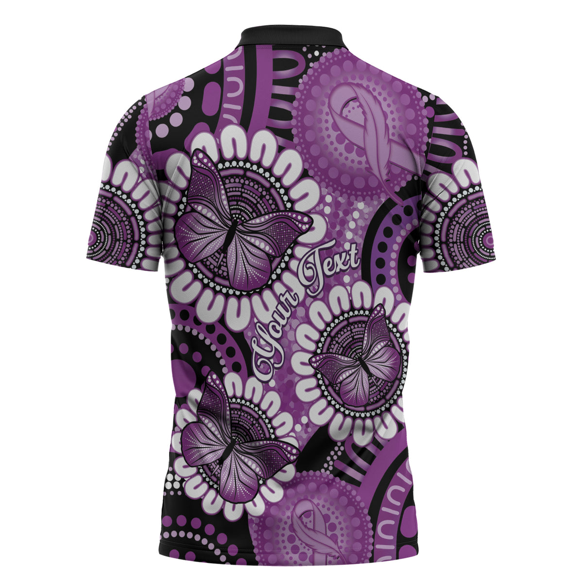 Australia Indigenous Butterflies Personalised Zipper Polo Shirt Lupus Support Purple Ribbon Aboriginal Art