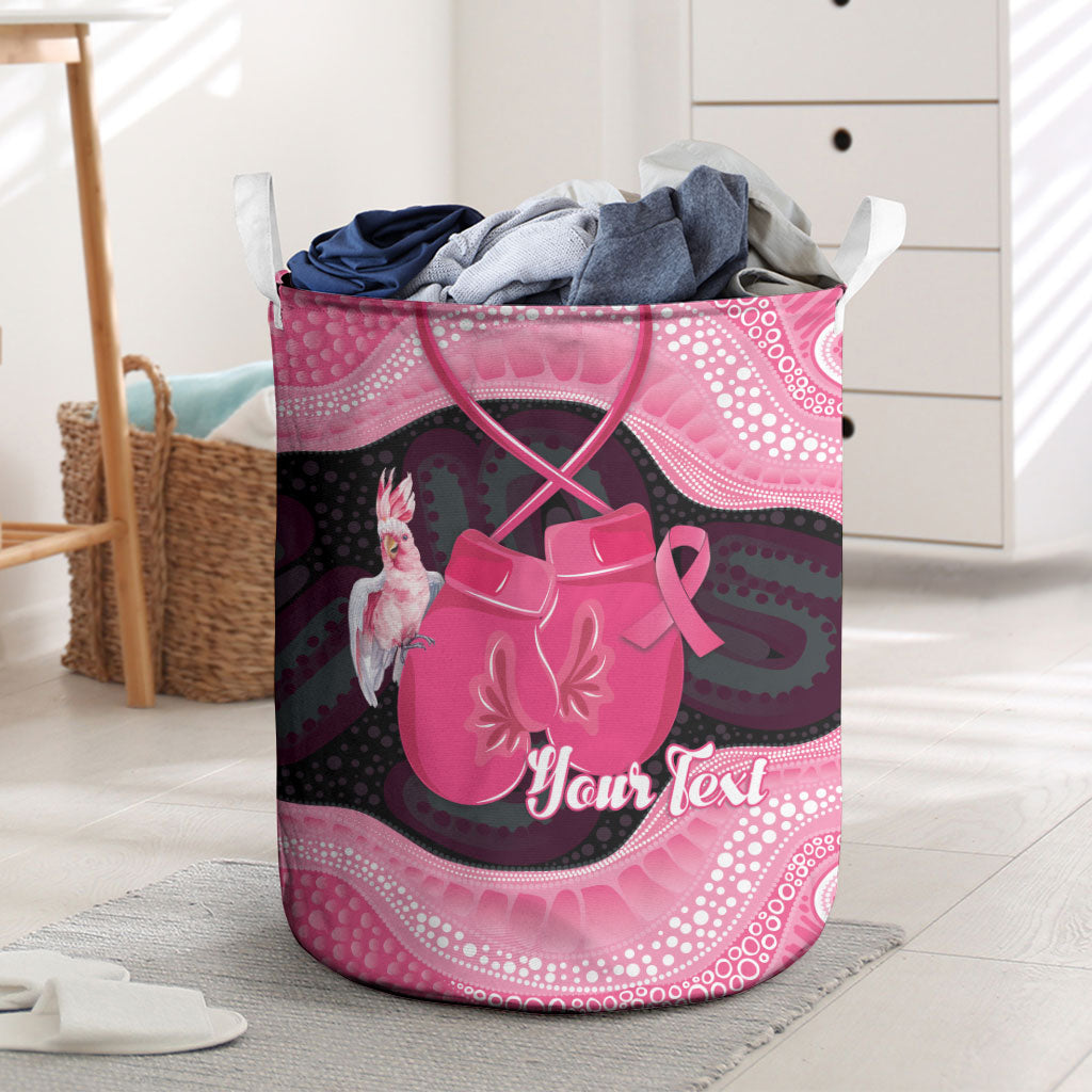Personalised Australia Breast Cancer Support Laundry Basket Pink Cockatoo Fight Boxing Gloves Aboriginal Art