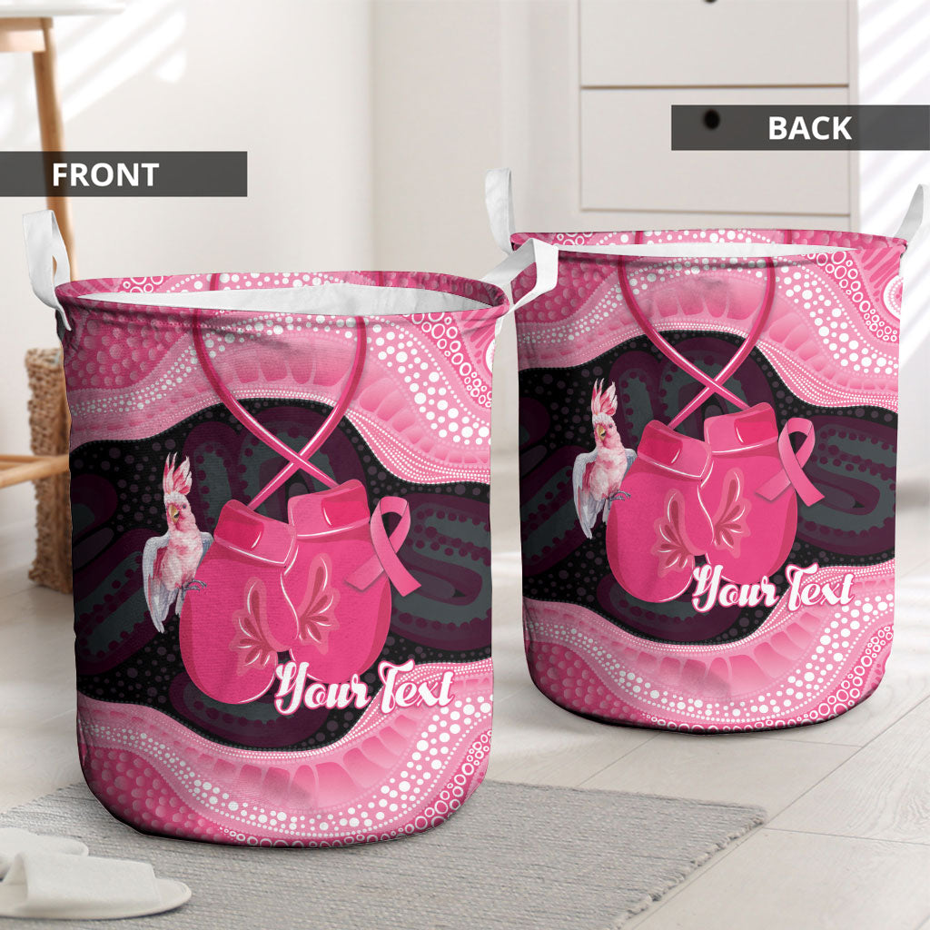Personalised Australia Breast Cancer Support Laundry Basket Pink Cockatoo Fight Boxing Gloves Aboriginal Art